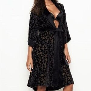 Victoria's Secret Black Floral Velvet Robe